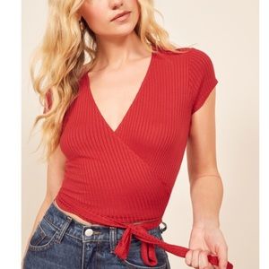 Reformation Flora ribbed wrap top Medium NWOT